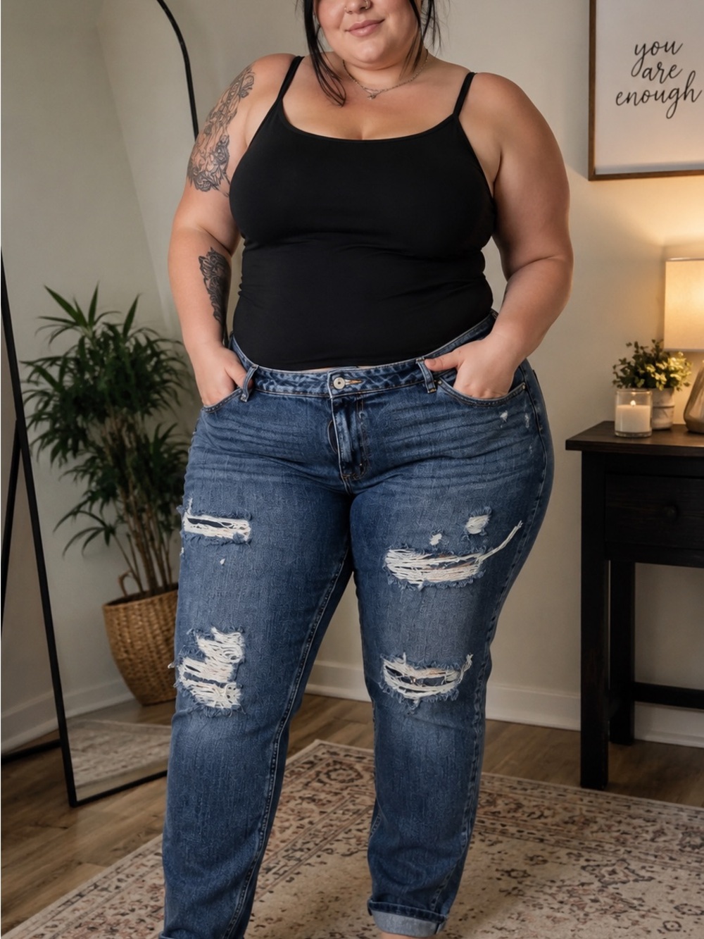 Maurices Plus Size Distressed Dark Blue Boyfriend Jeans